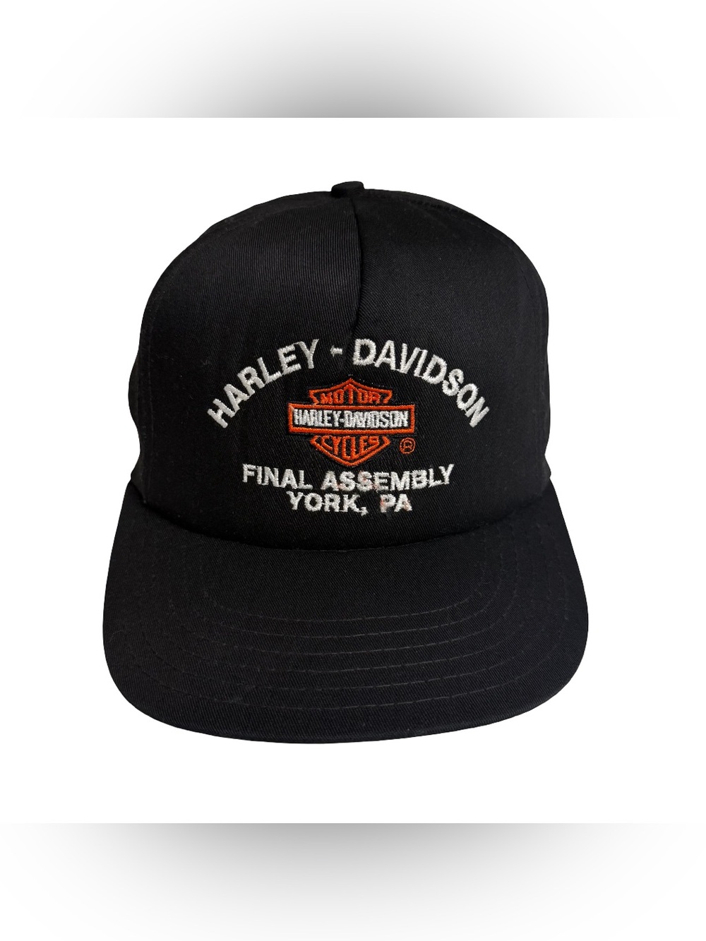 Vintage 80s Harley-Davidson Final Assembly York PA Employee Snapback Hat Black